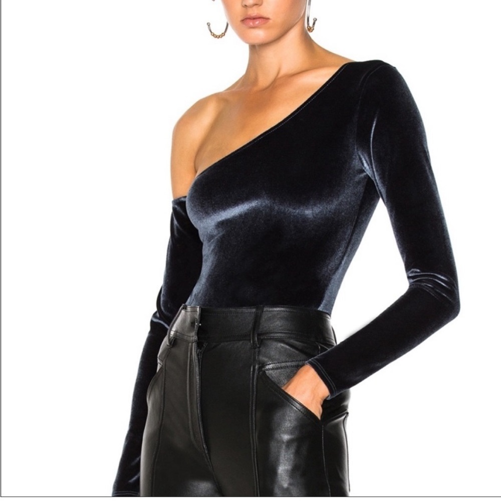 Fleur du Mal Charcoal Velvet One Shoulder Bodysuit Size XS